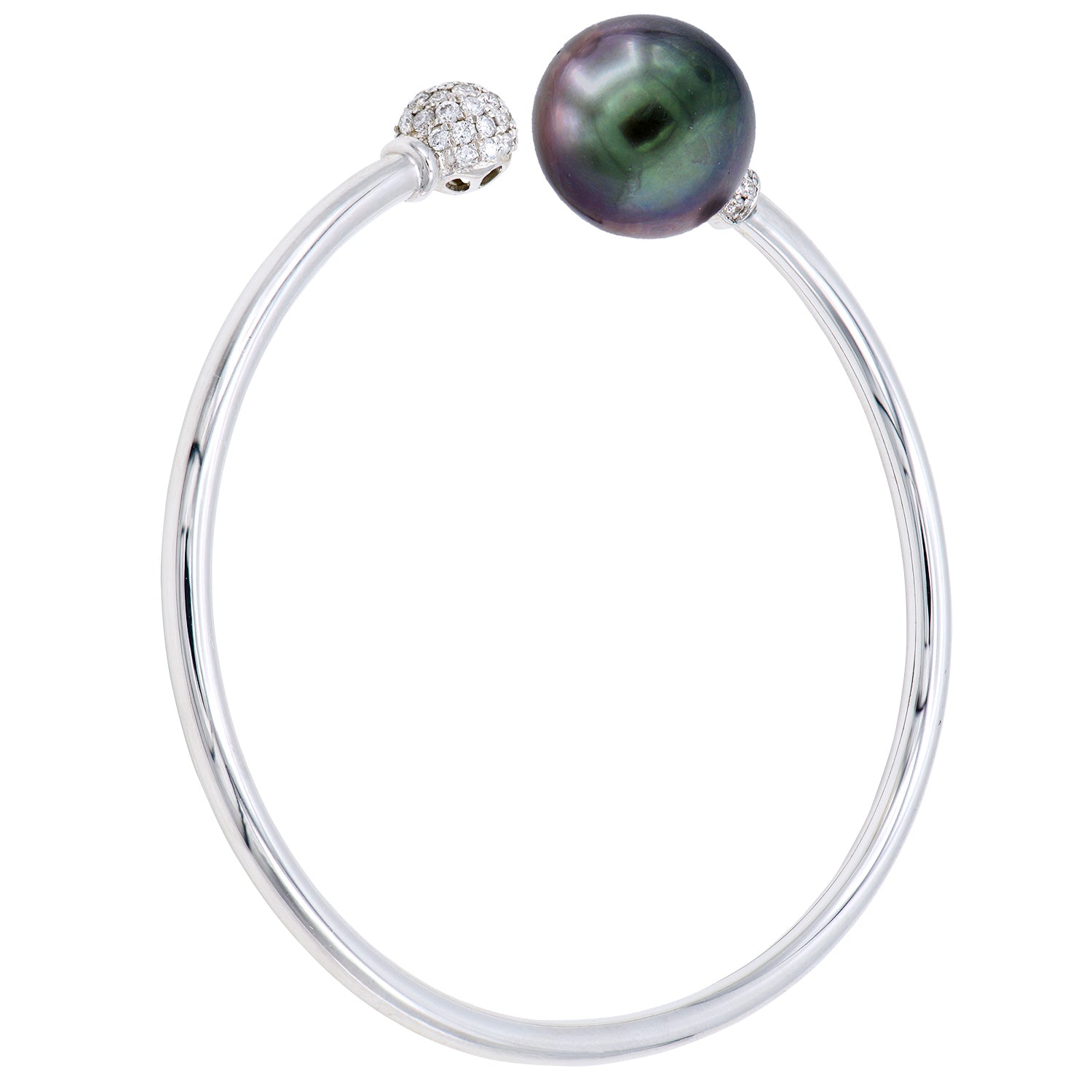 18K White Gold Tahitian Pearl Diamond Bangle, 12-13mm, 0.4ct