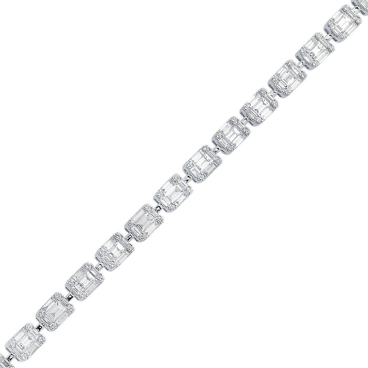 18K White Gold Baguette Illusion Bracelet, 4.02ct