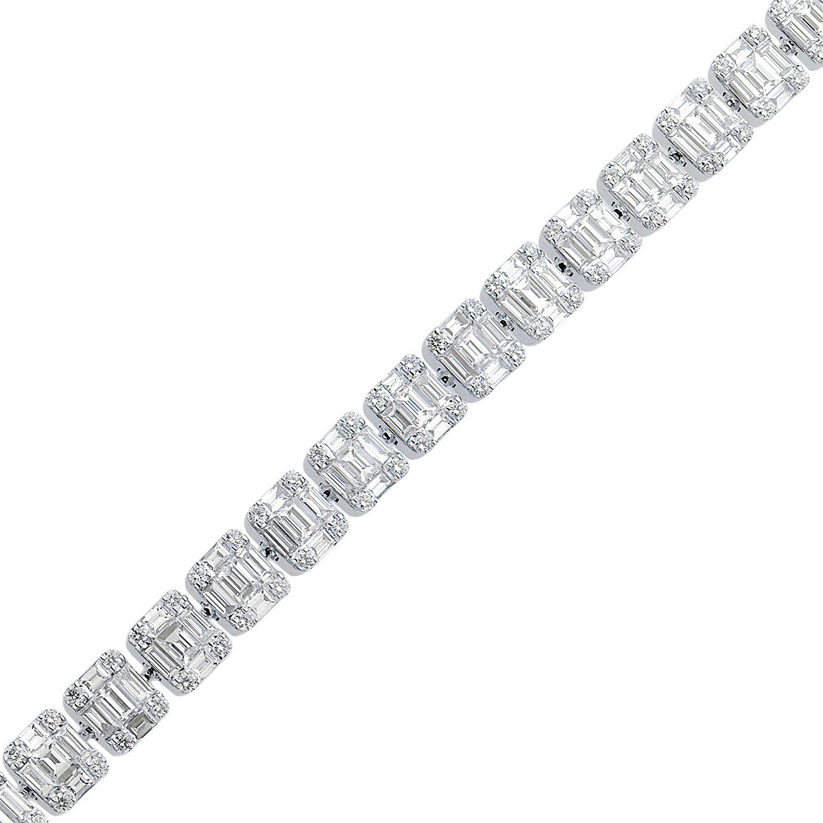 18K White Gold Baguette Illusion Bracelet, 6.41ct