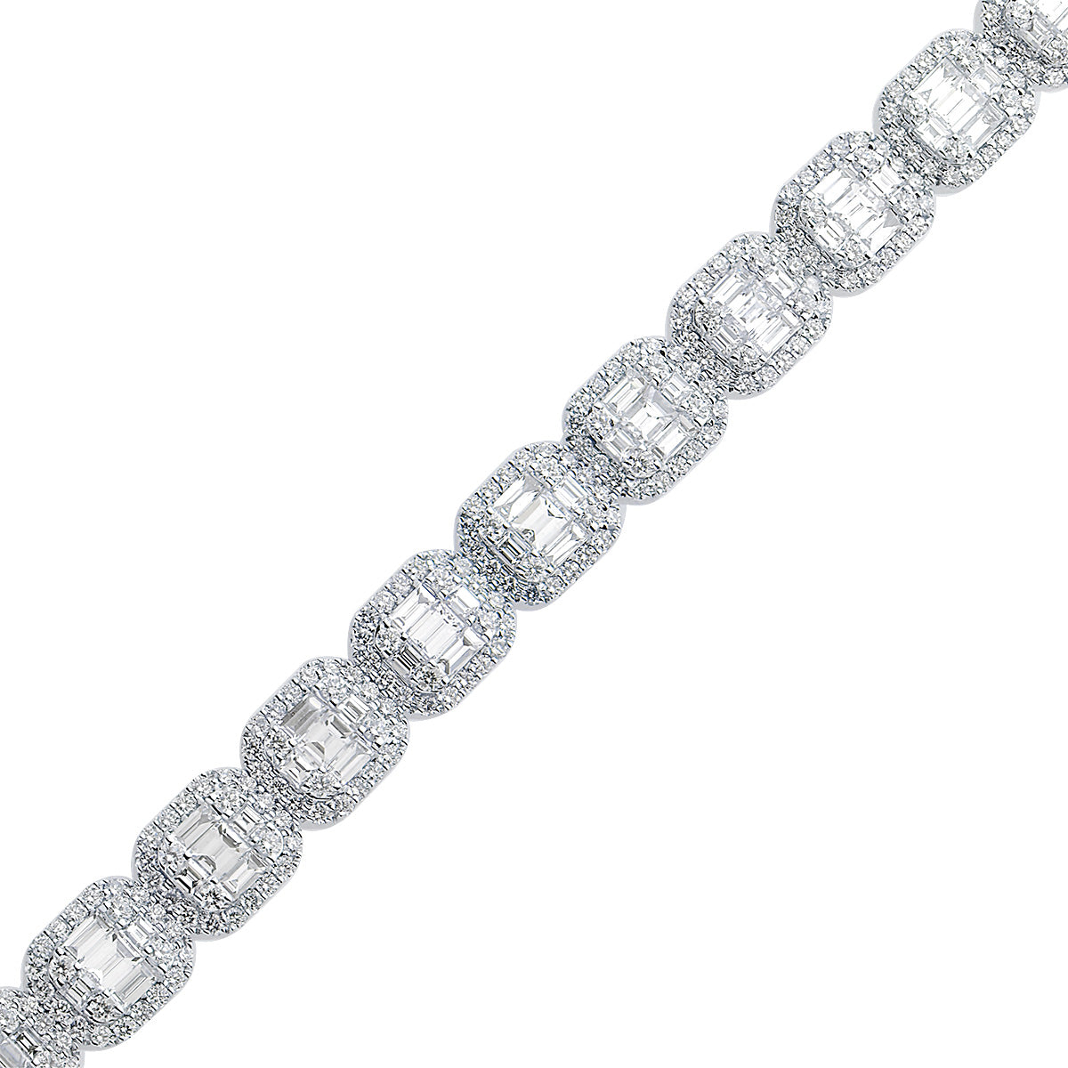 18K White Gold Baguette Illusion Bracelet, 7.98ct