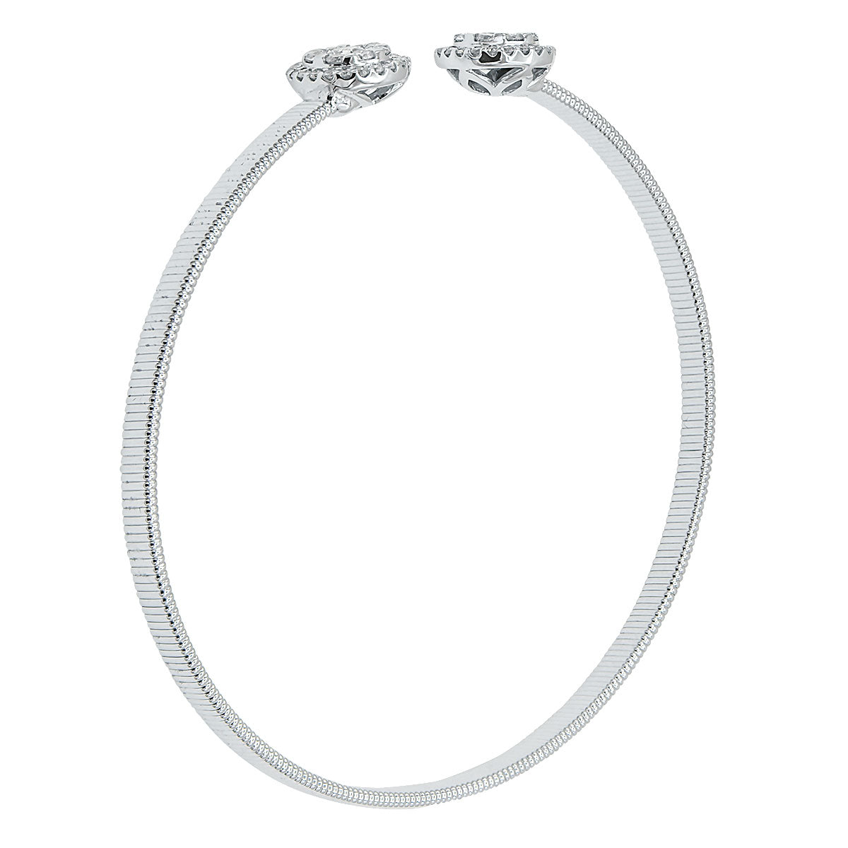 14K White Gold Round Diamond Cluster Bangle, 0.7ct