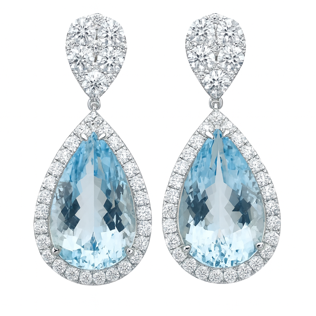 Handmade 18K White Gold Aquamarine Earrings, 16.48ct