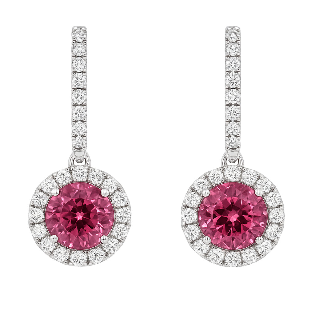 Handmade 18K White Gold Pink Tourmaline Earrings, 3.49ct