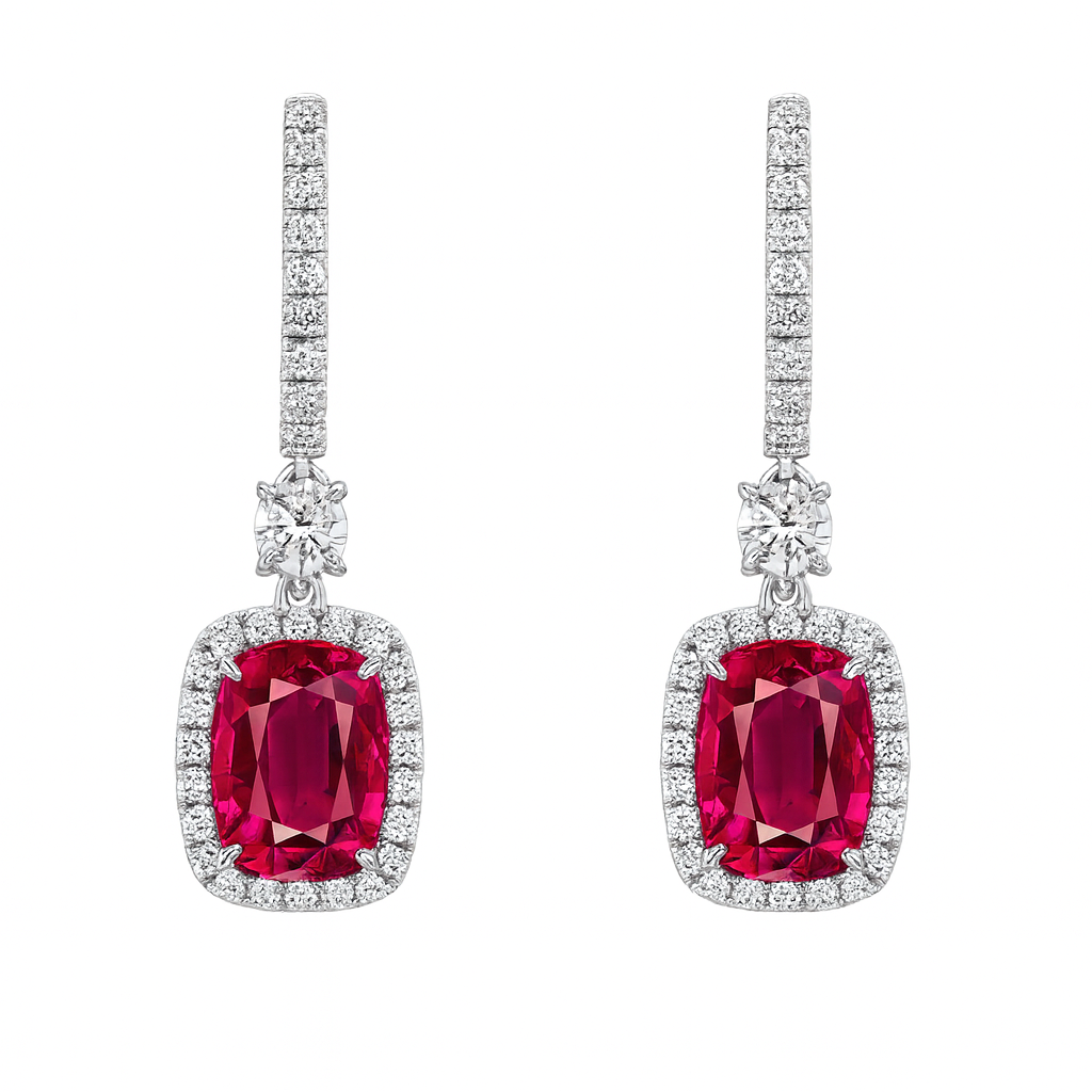 CE056524-R - Earrings 18KW/4.7G 2RBLT-6.26CT 2OV-0.62CT 58RD-0.81CT
