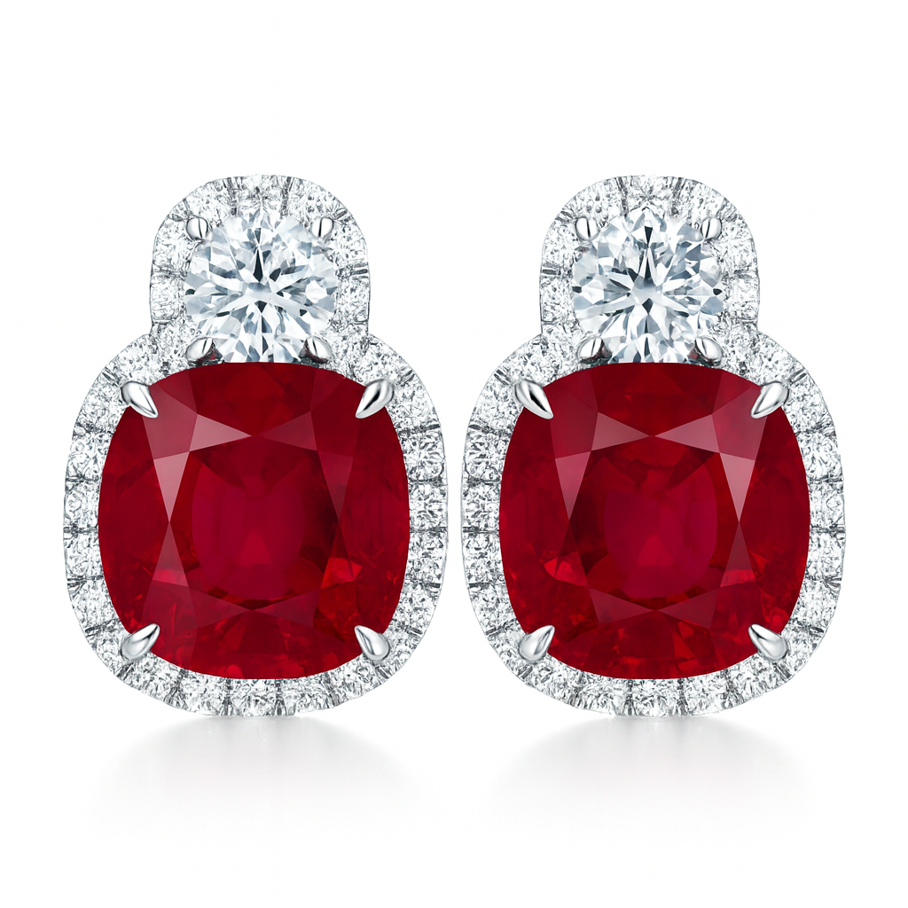 Handmade 18K White Gold Rubellite Earrings, 7.19ct