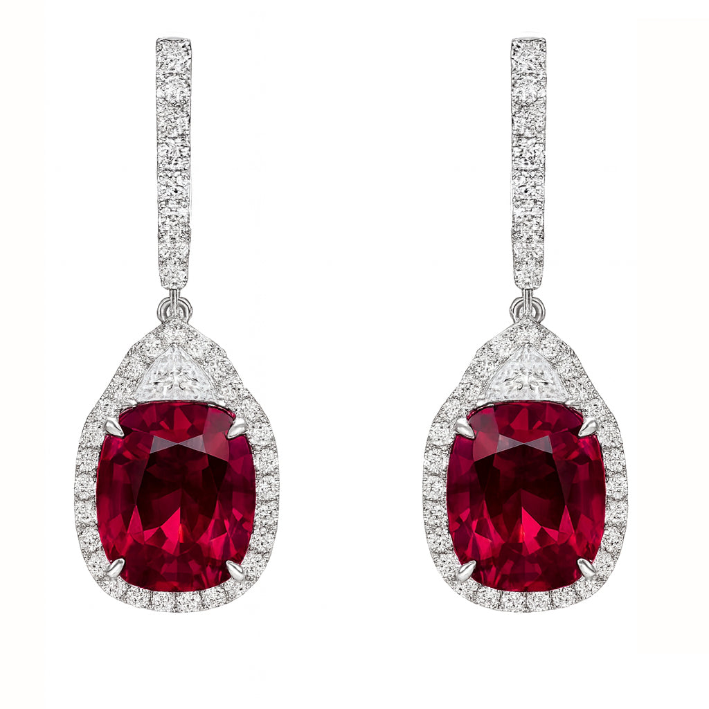 Handmade 18K White Gold Rubellite Earrings, 7.25ct