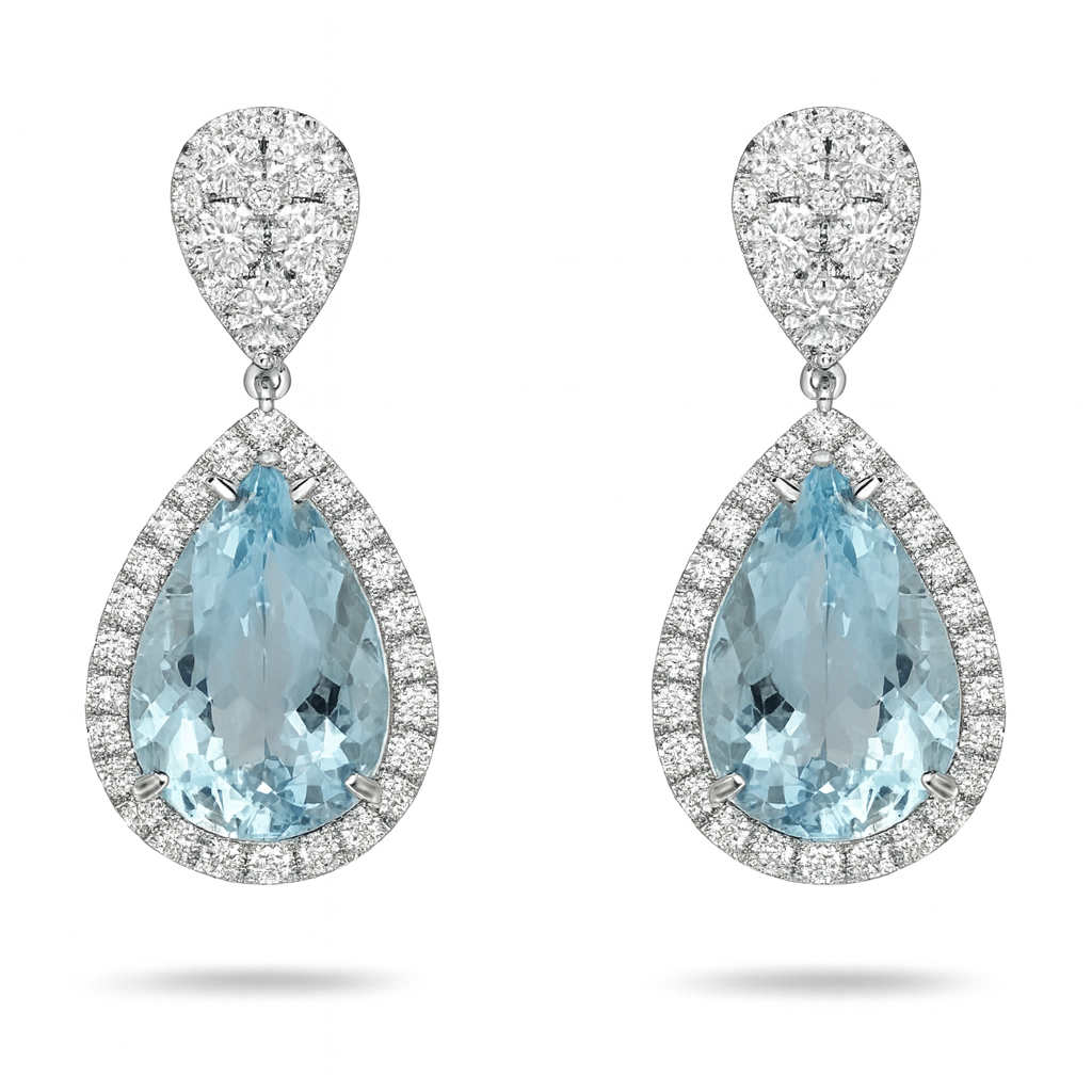 CE056566-AQ - Earrings 18KW/10.6G 2AQUA-14.88CT 10RD-1.83CT 61RD-1.63CT