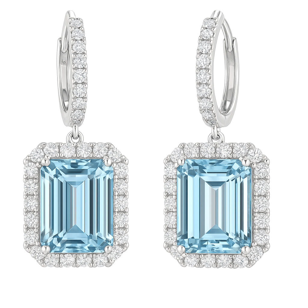 CE056575-AQ - Earrings 18KW/6.9G 2AQUA-7.69CT 70RD-0.90CT