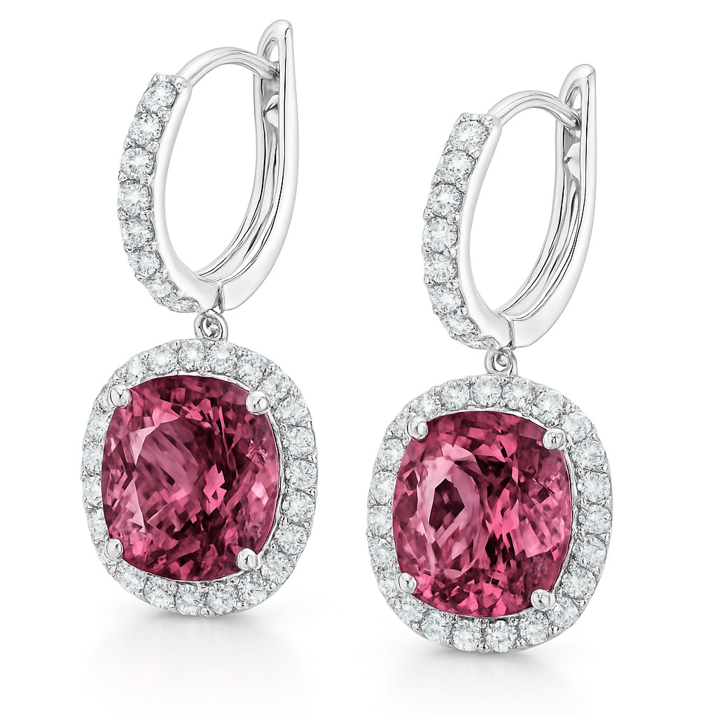 Handmade 18K White Gold Pink Tourmaline Earrings, 7.02ct