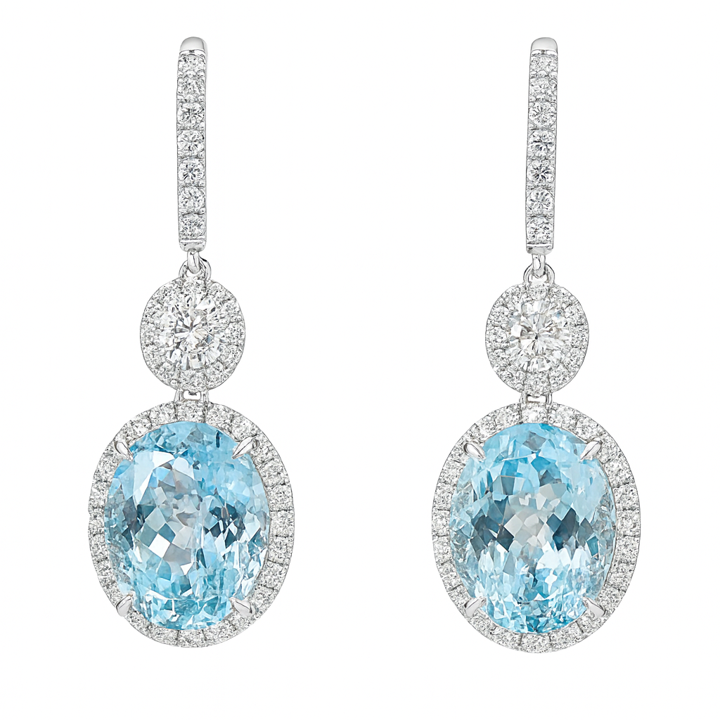 Handmade 18K White Gold Aquamarine Earrings, 16.16ct