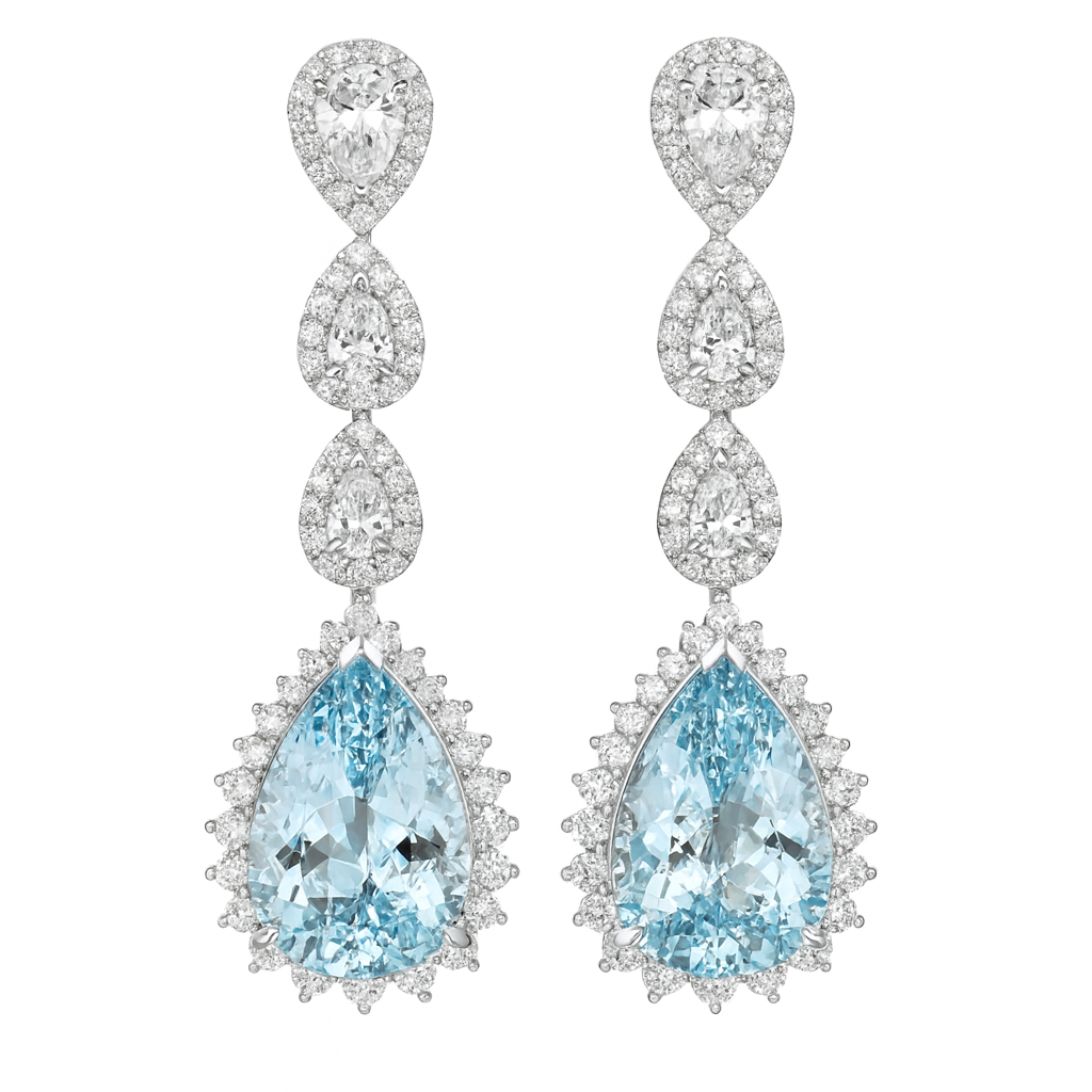 CE056600-AQ - Earrings 18KW/8.3G 2AQUA-8.04CT 2PR-0.63CT 122RD-2.16CT
