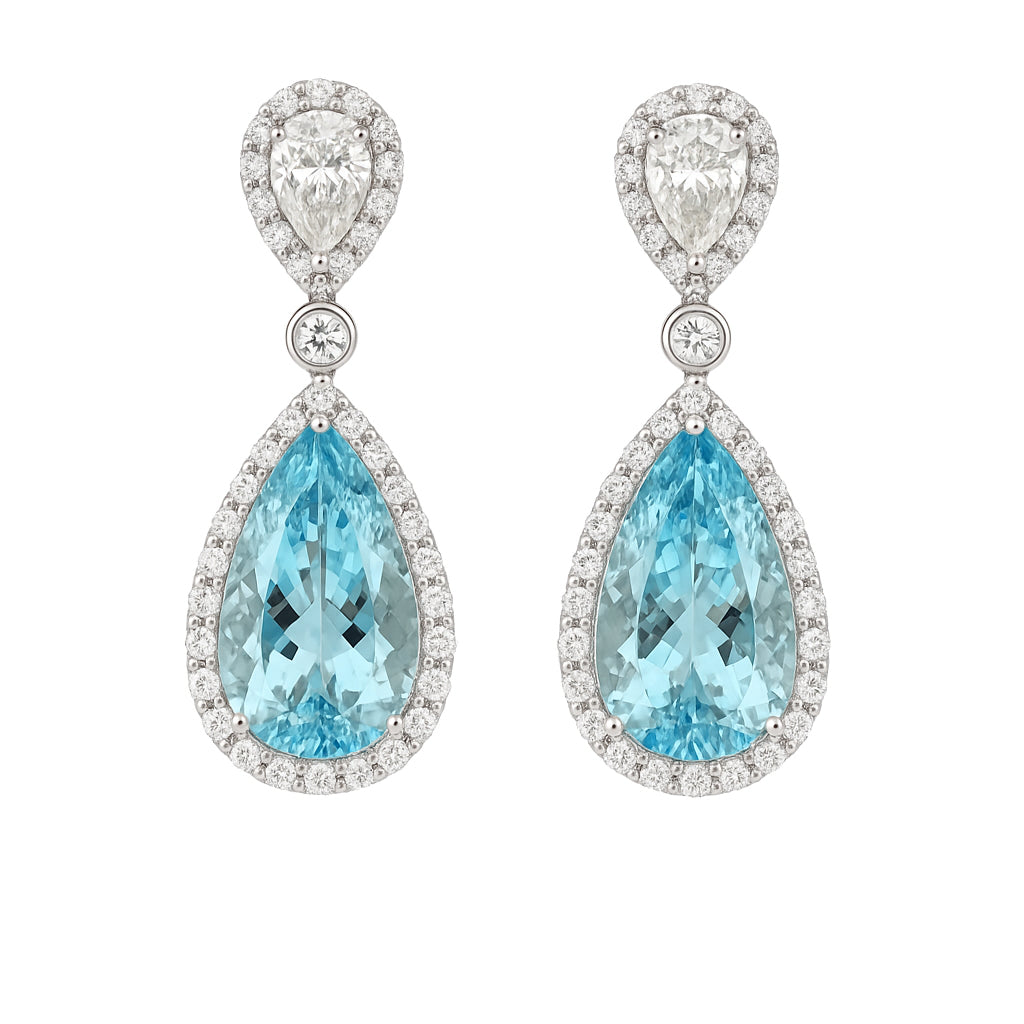 Handmade 18K White Gold Aquamarine Pearl Earrings, 9.55ct