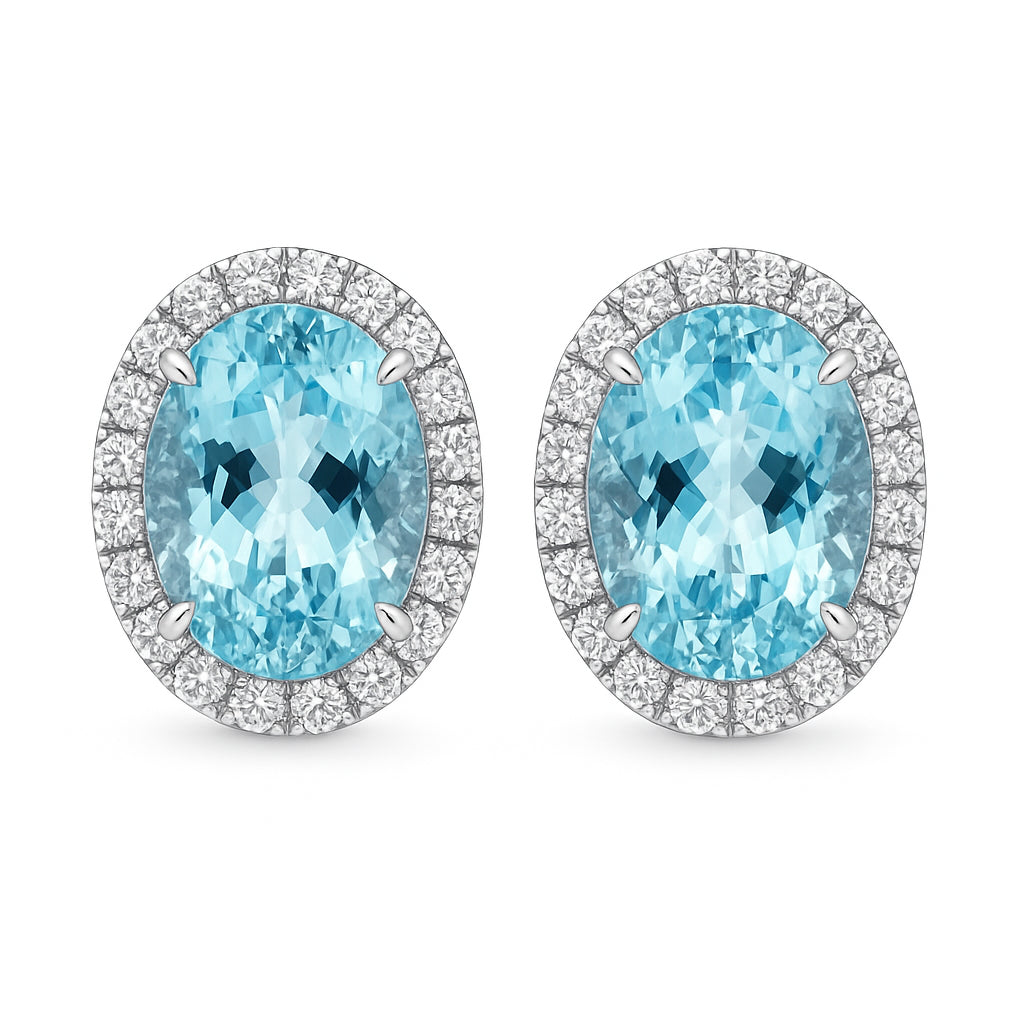 CE056606-AQ - Earrings 18KW/5.2G 2AQUA-9.94CT 48RD-0.78CT