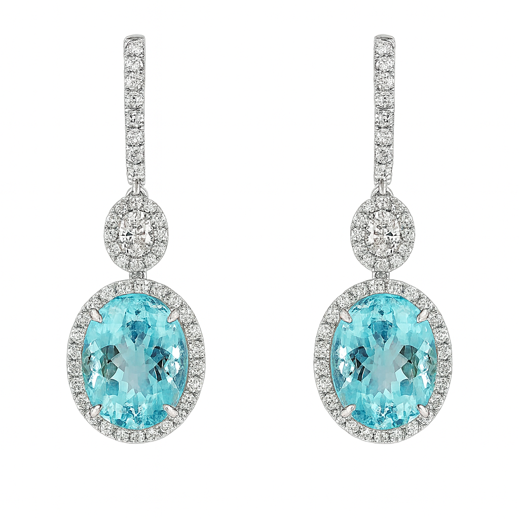 CE056614-AQ - Earrings 18KW/7.9G 2AQUA-12.81CT 2PR-0.60CT 90RD-1.13CT