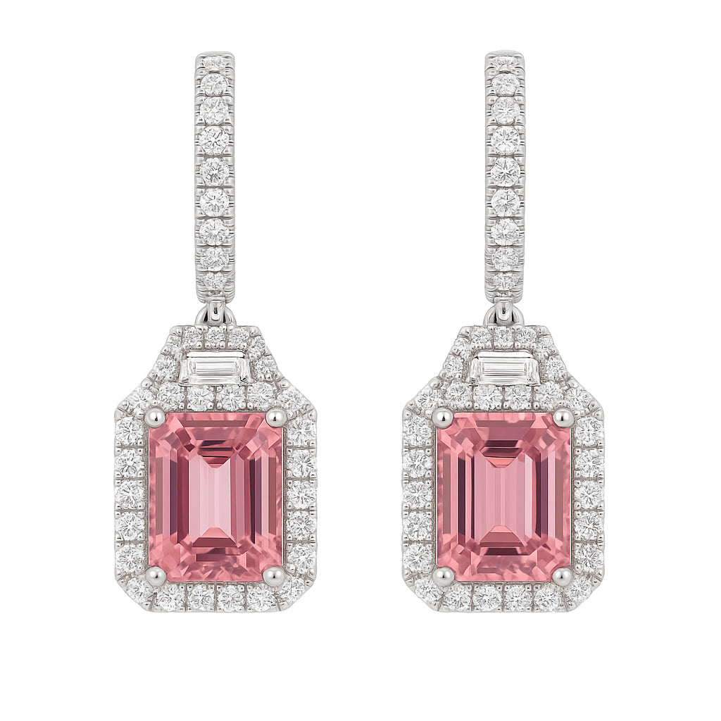 Handmade 18K White Gold Pink Tourmaline Earrings, 5ct