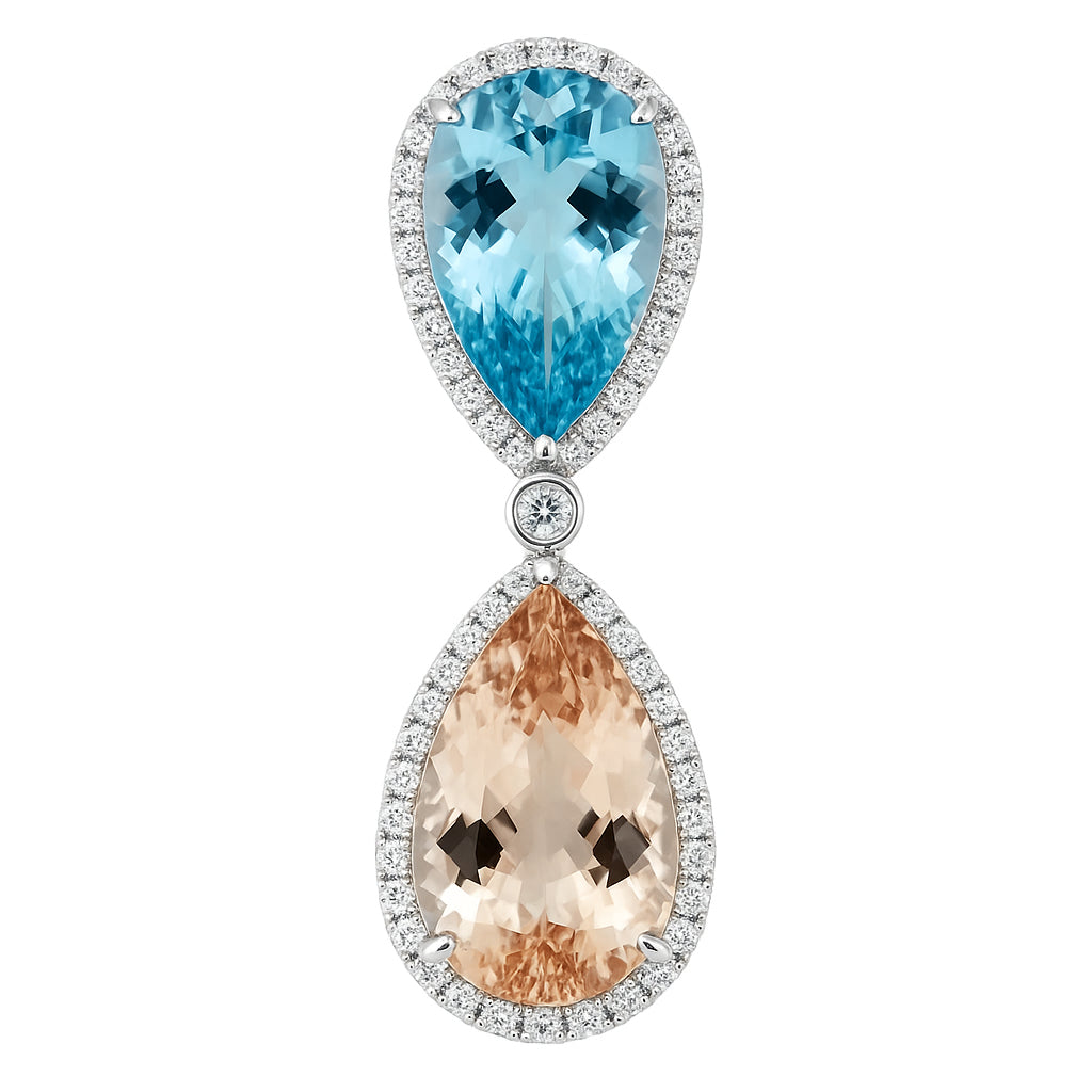 Handmade 18K White Gold Morganite 3 Stone Pendant, 13.73ct