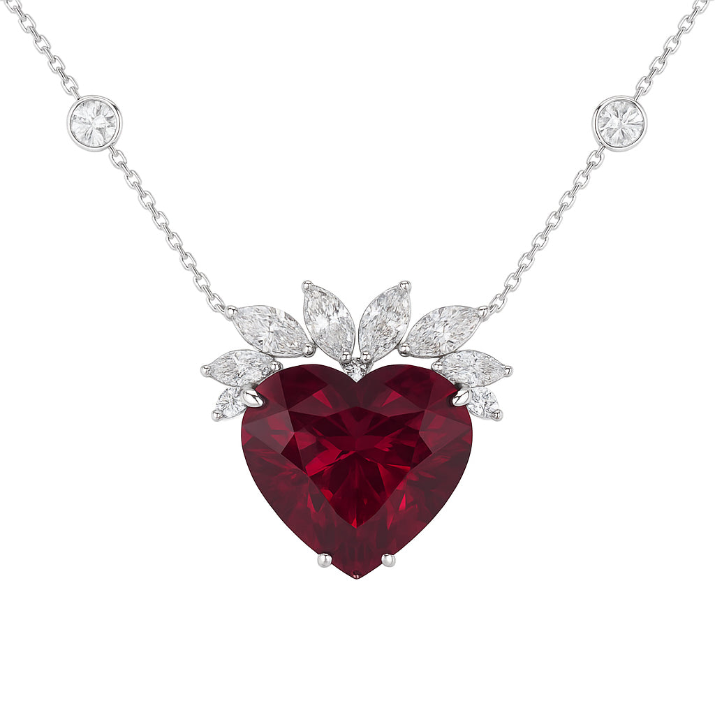 CP055786-R - Necklace 18KW/8.6G 1RUBL-9.73CT 8MQ-1.46CT 10RD-0.70CT
