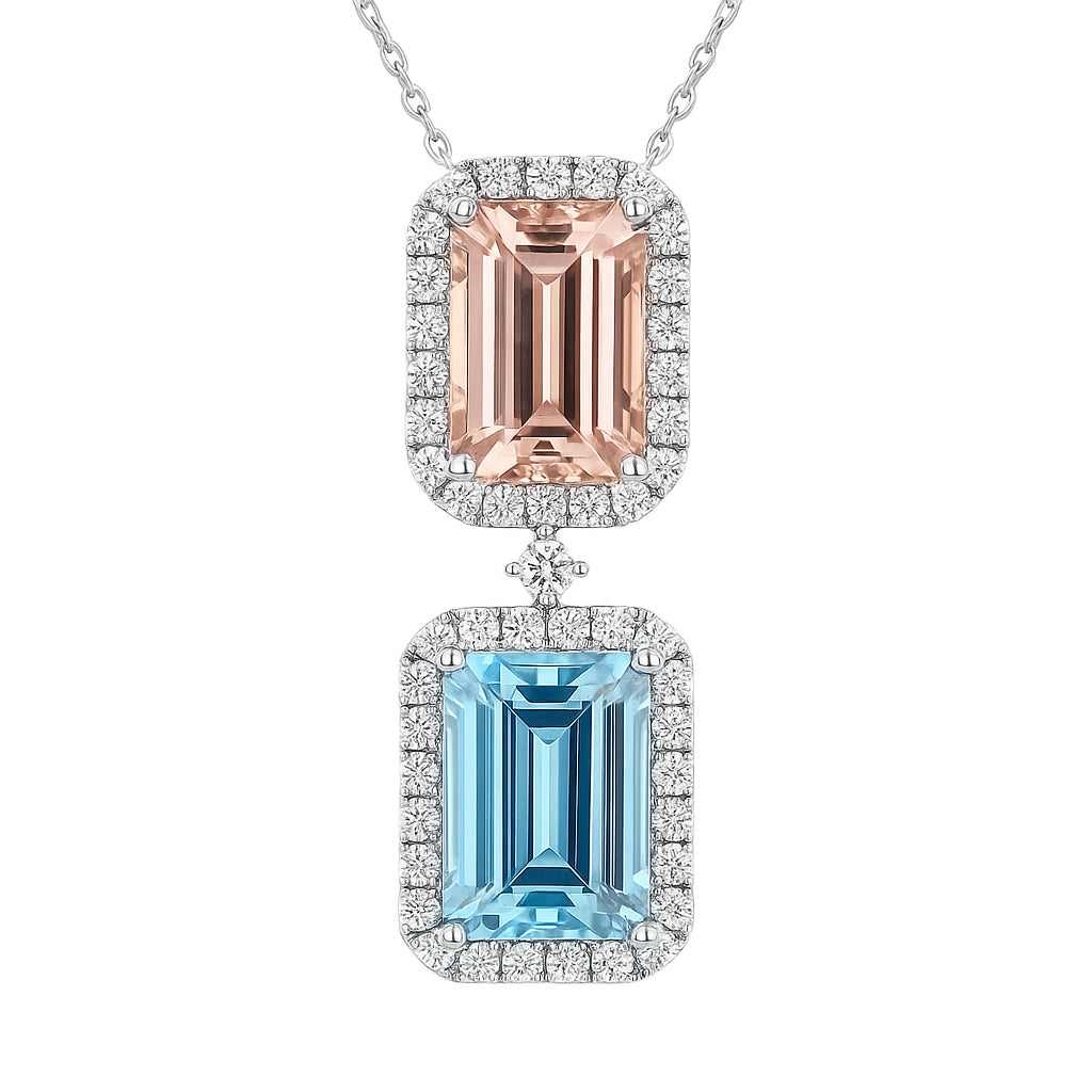 Handmade 18K White Gold Aquamarine Morganite Pendant, 14.56ct