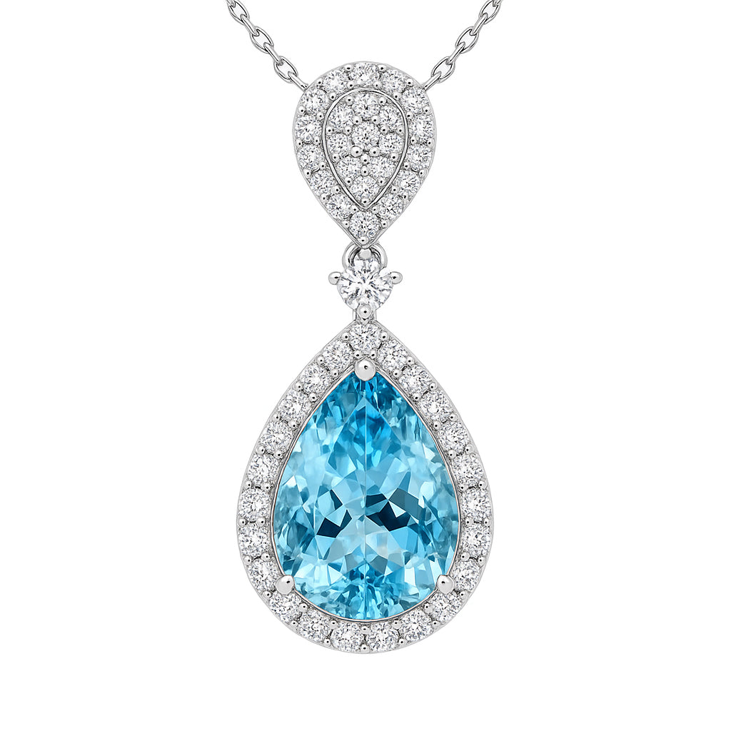 Handmade 18K White Gold Aquamarine Pendant, 6.75ct