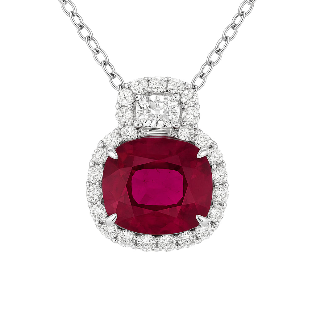 Handmade 18K White Gold Rubellite Diamond Pendant, 3.3ct