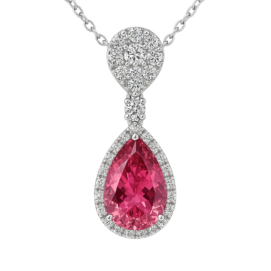 Handmade 18K White Gold Pink Tourmaline Pendant, 2.97ct