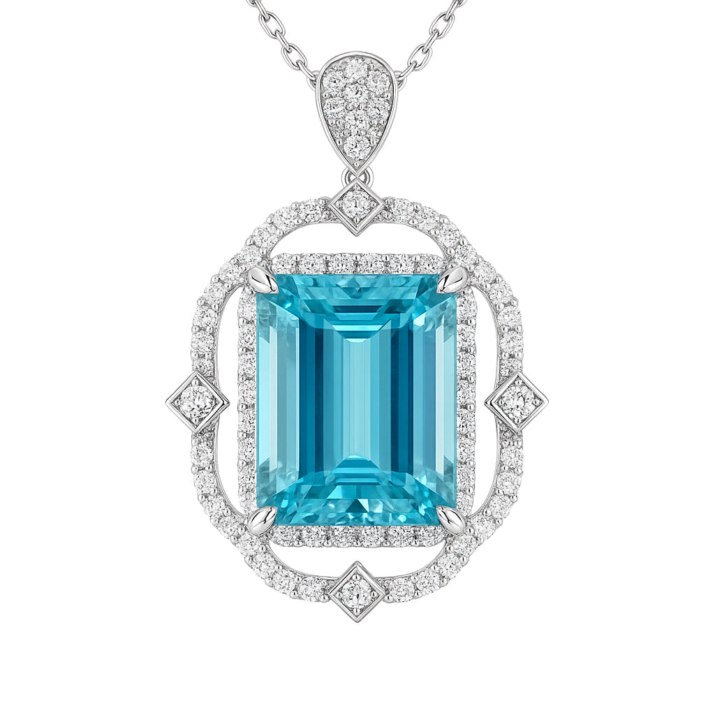 Handmade 18K White Gold Aquamarine Pendant, 14.28ct