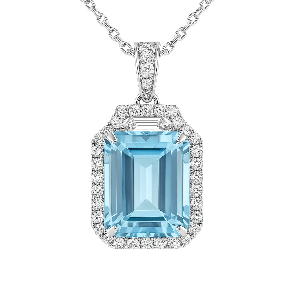 Handmade 18K White Gold Aquamarine Pendant, 6.21ct