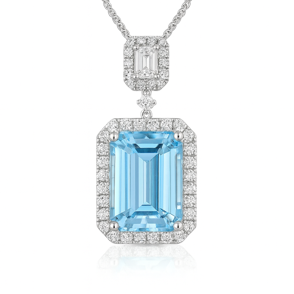 Handmade 18K White Gold Aquamarine Pendant, 11.48ct