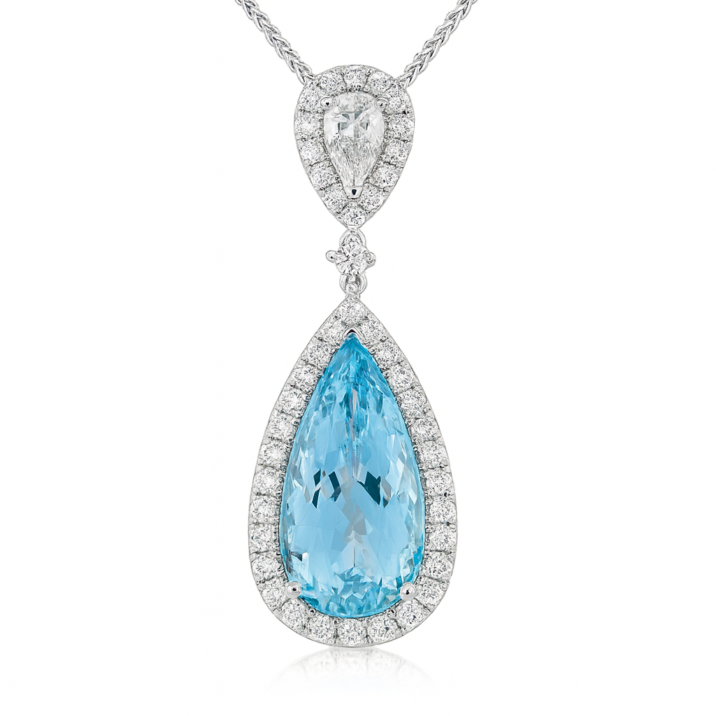 Handmade 18K White Gold Aquamarine Pendant, 6.68ct