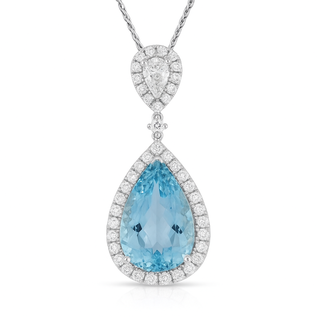 Handmade 18K White Gold Aquamarine Pearl Pendant, 6.53ct