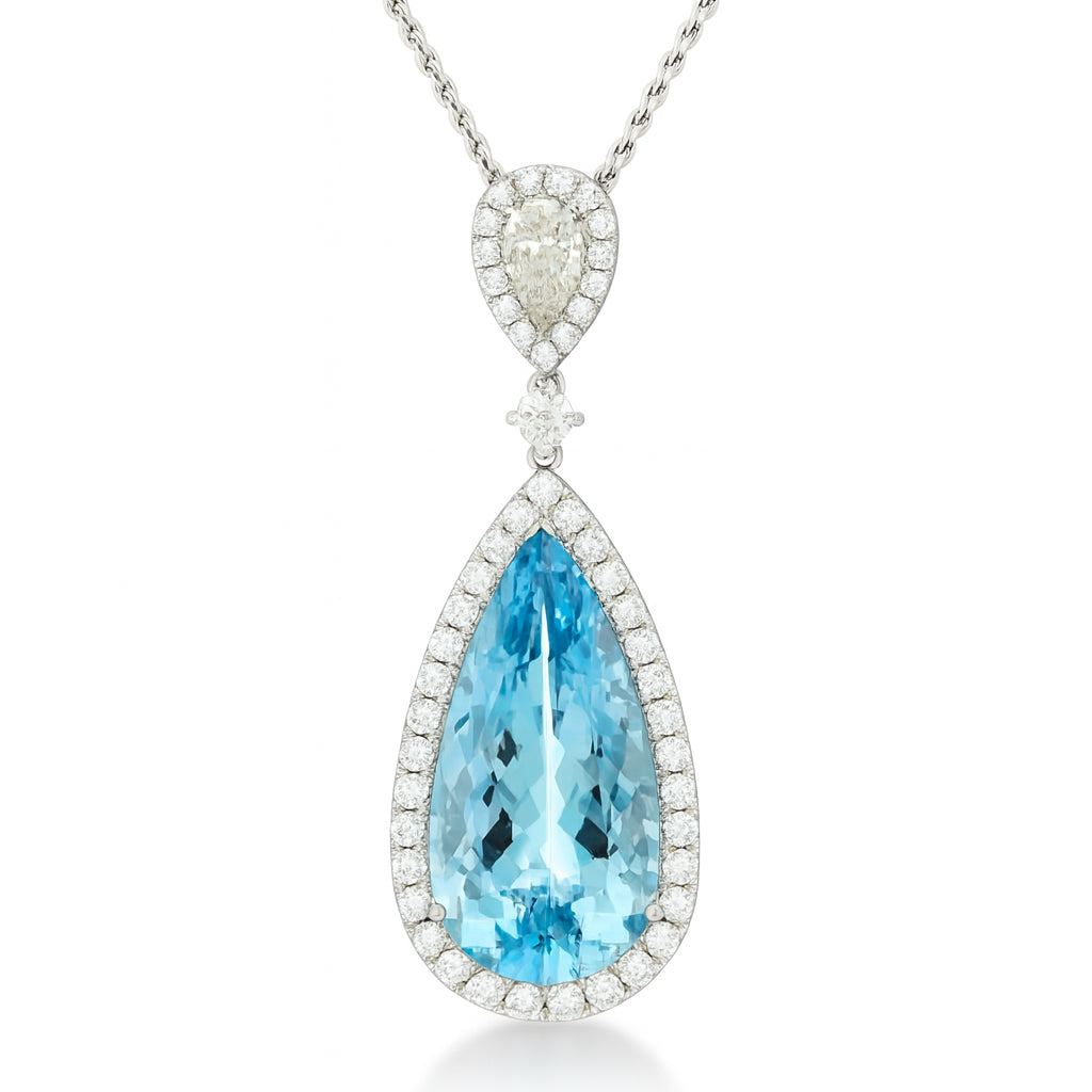 Handmade 18K White Gold Aquamarine Pendant, 11.06ct