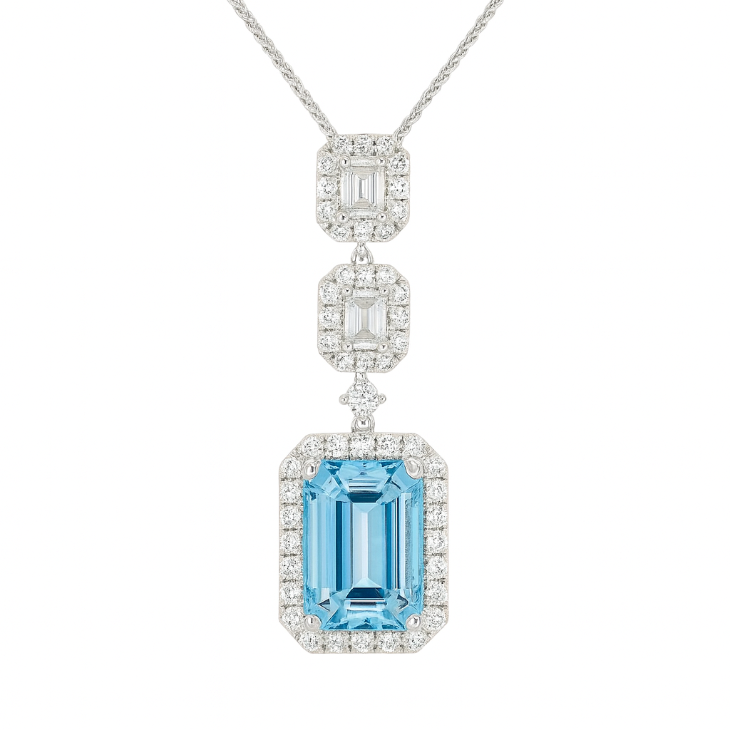 Handmade 18K White Gold Aquamarine Pendant, 5.40ct