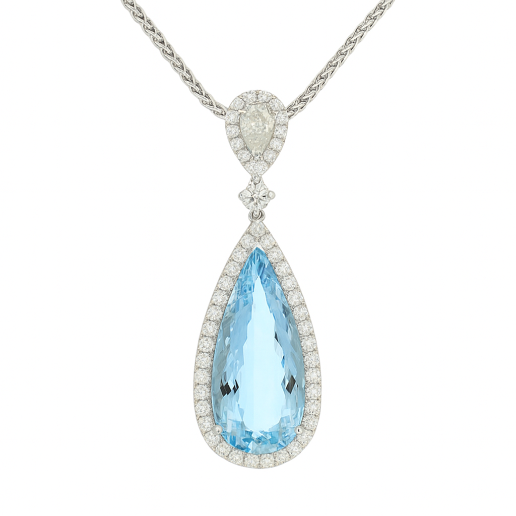 Handmade 18K White Gold Aquamarine Pendant, 13.19ct