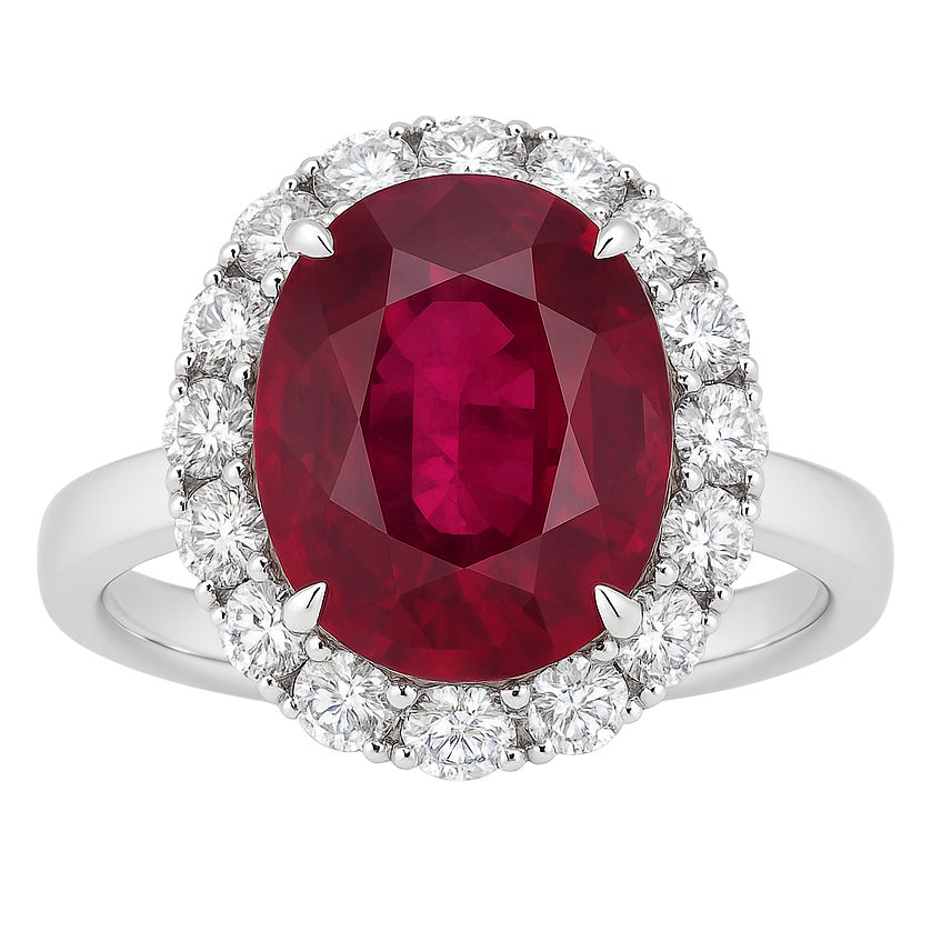 CR055722-R - Ring 18KW/6.0G 1RUBL-6.97CT 16RD-1.29CT