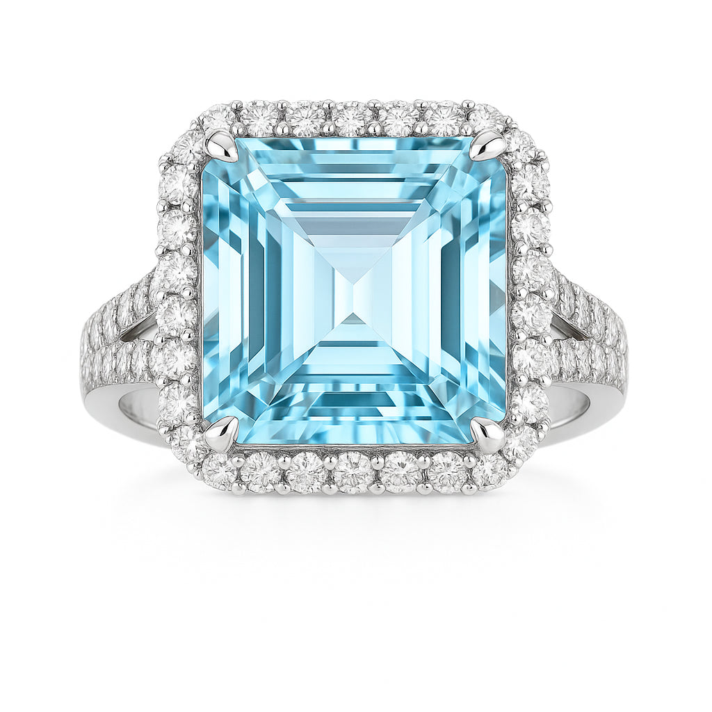 CR055946-AQ - Ring 18KW/5.0G 1AQUA-5.94CT 44RD-0.51CT