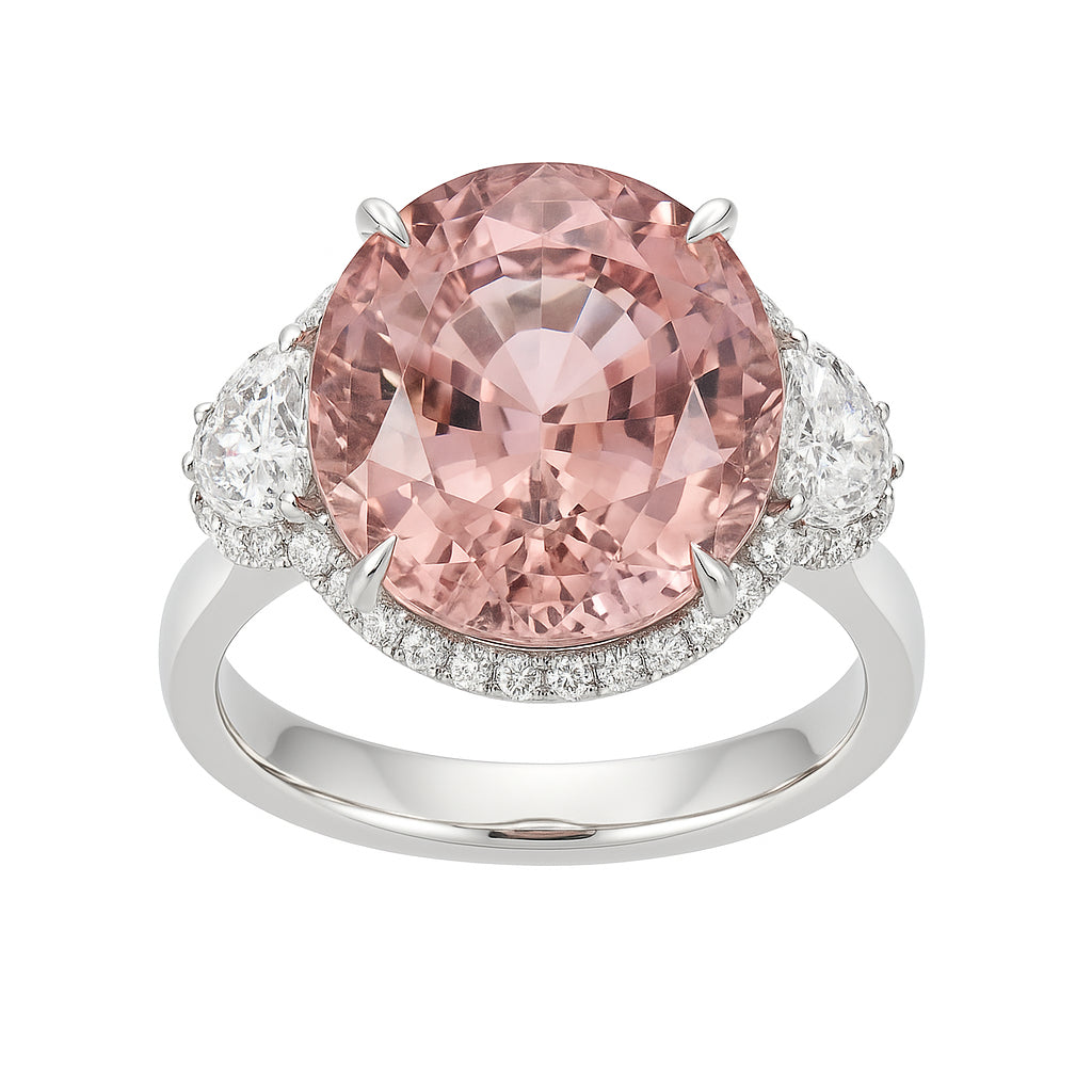 CR056187-PT - Ring 18KW/5.5G 1TOURM-10.30CT 2SIDE-0.60CT 40RD-0.25CT