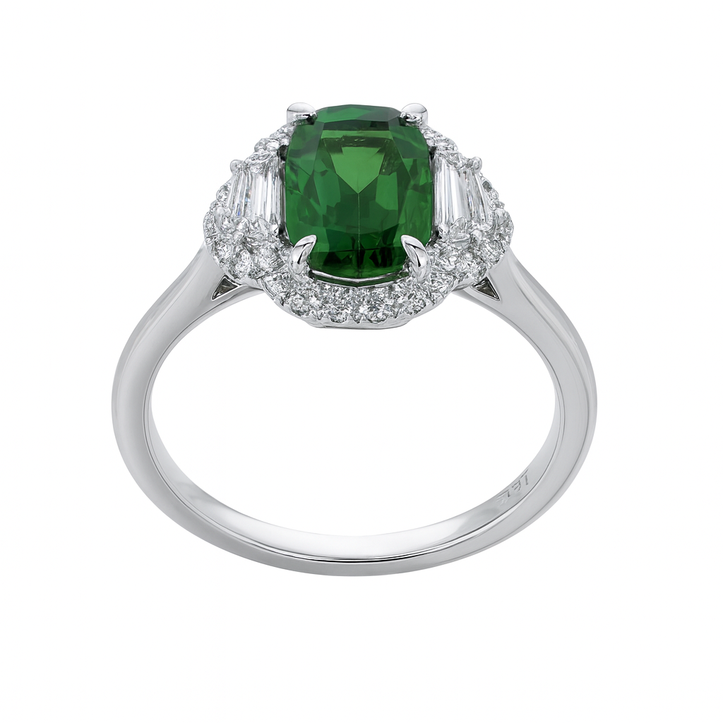 Handmade 18K White Gold Tsavorite and Diamond Ring, 1.45ct