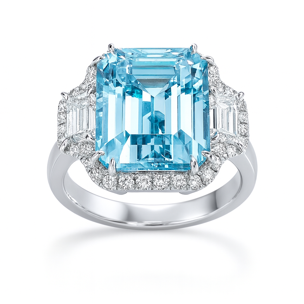 CR056613-AQ - Ring 18KW/4.7G 1AQUA-4.11CT 2EC-0.45CT 34RD-0.26CT