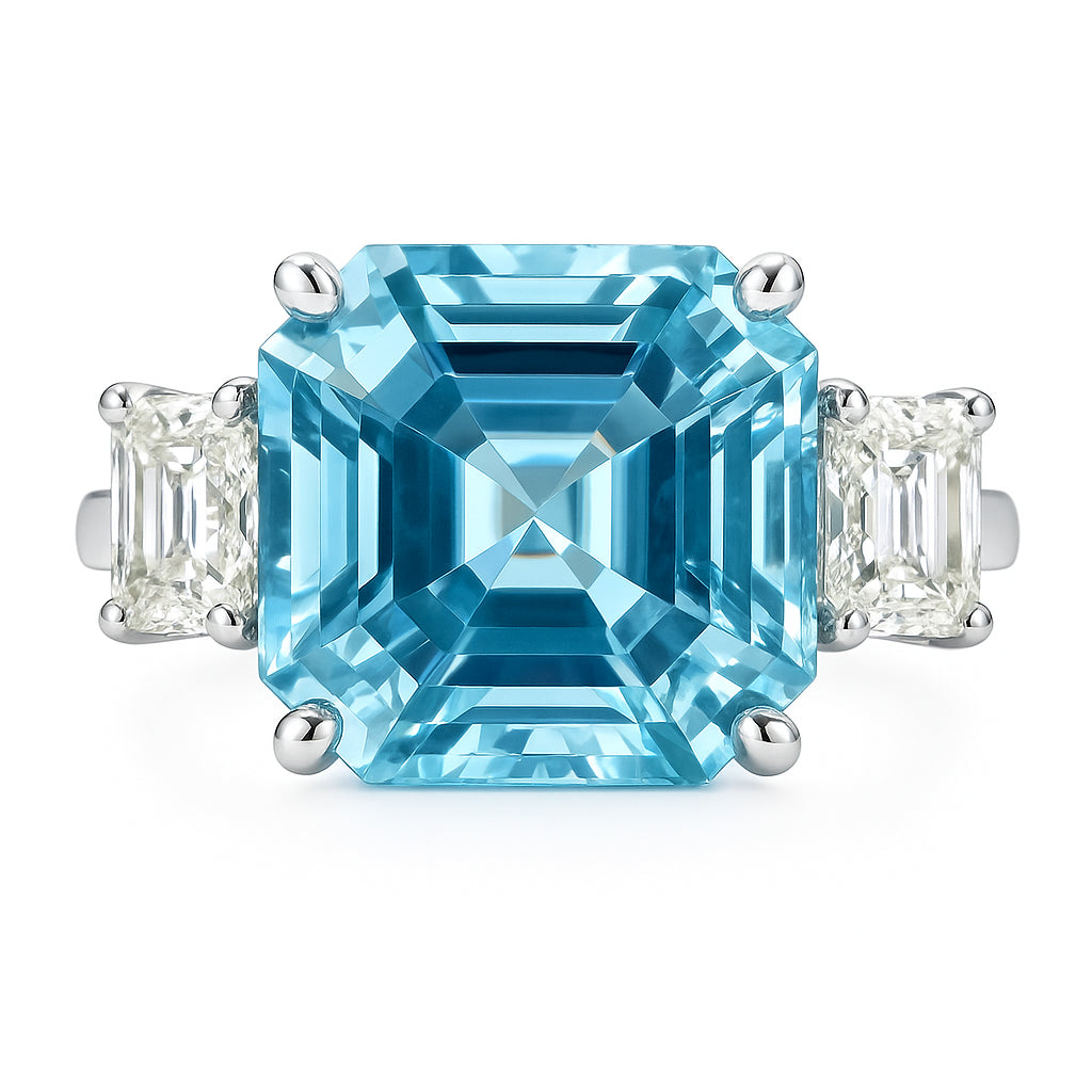 CR056707-AQ - Ring PLAT 1AQUA-6.62CT 2DIA-1.02CT
