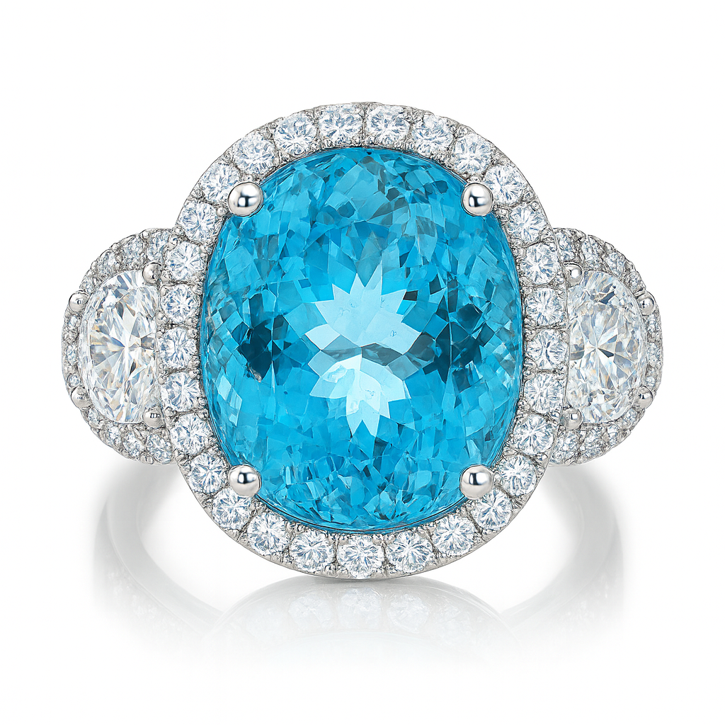 CR056725-AQ - Ring 18KW/9.4G 1AQUA-14.56CT 2HM-0.75CT 48RD-0.81CT