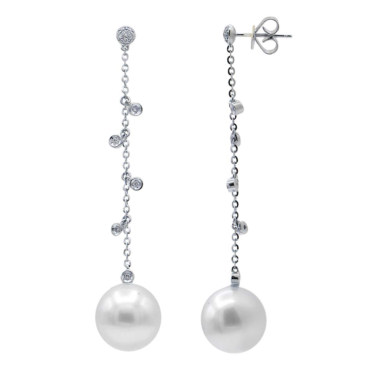 18KW White South Sea Pearl Earrings, 12-13mm