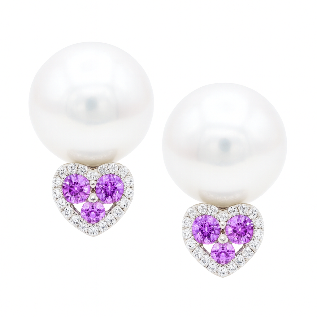 14K White Gold Pink Sapphire Earrings, 9-10mm, 0.23ct