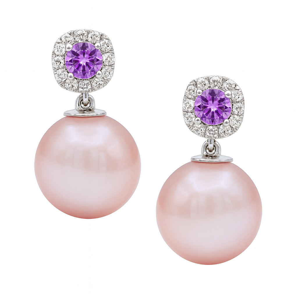 E012021PS-F - Earrings 14KW/1.3G P.FW 2PS-0.39CT 24RD-0.14CT 10-11mm