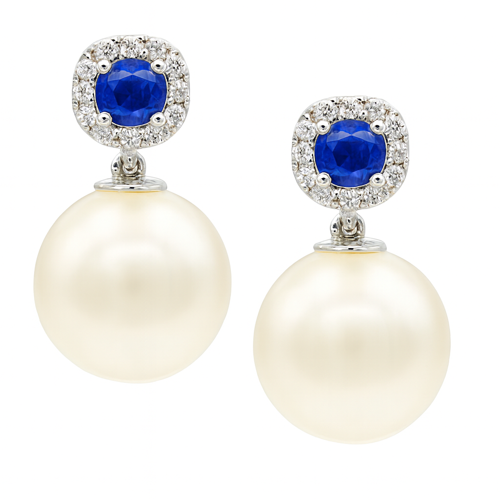 14K White Gold Blue Sapphire Earrings, 10-11mm, 0.39ct