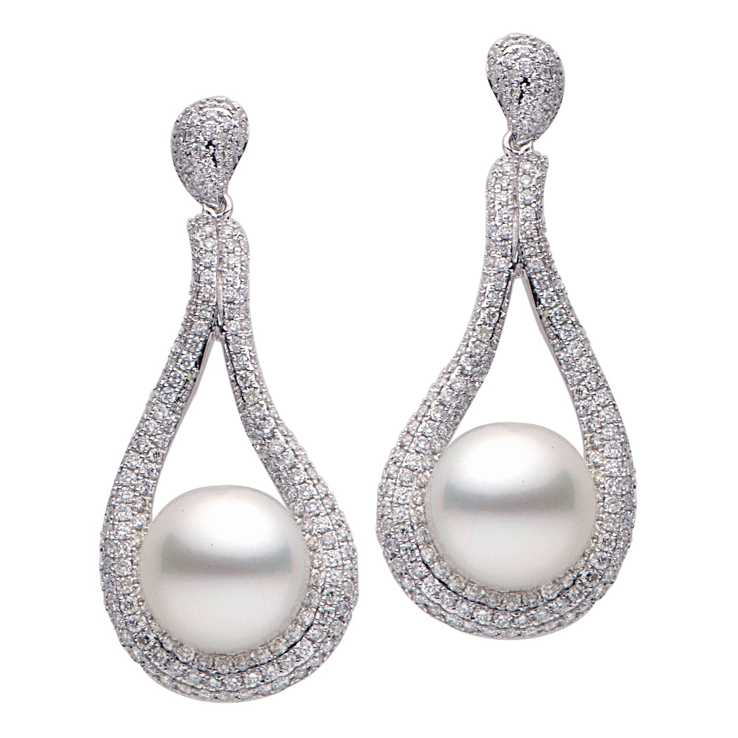 18KW White South Sea Pearl Earrings, 12-13mm