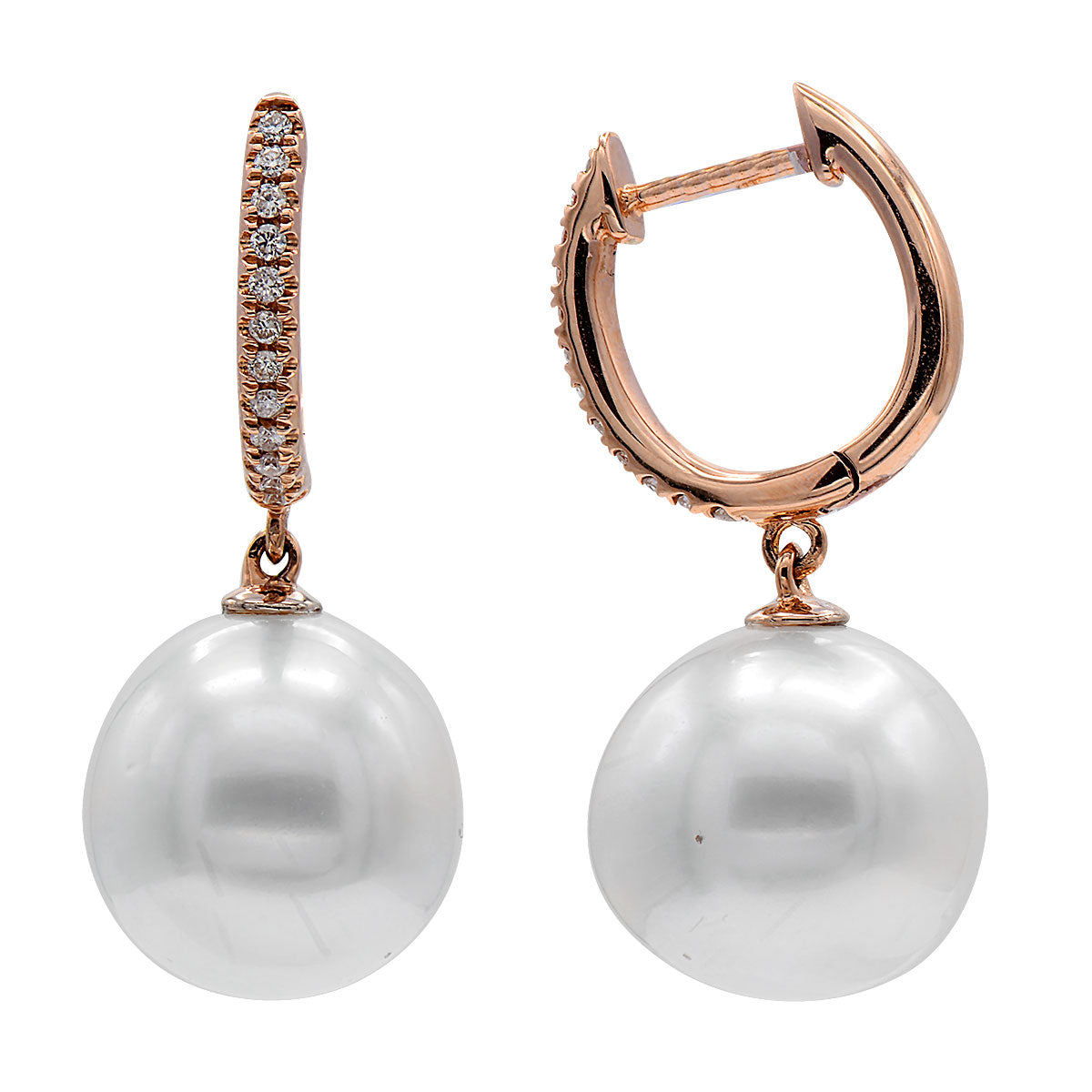 14KR White South Sea Pearl Earrings, 11-12mm
