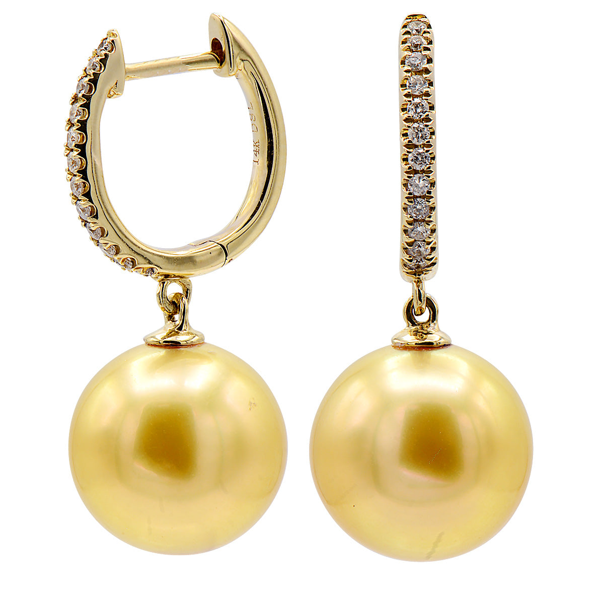 14KY Golden South Sea Pearl Earrings, 12-13mm
