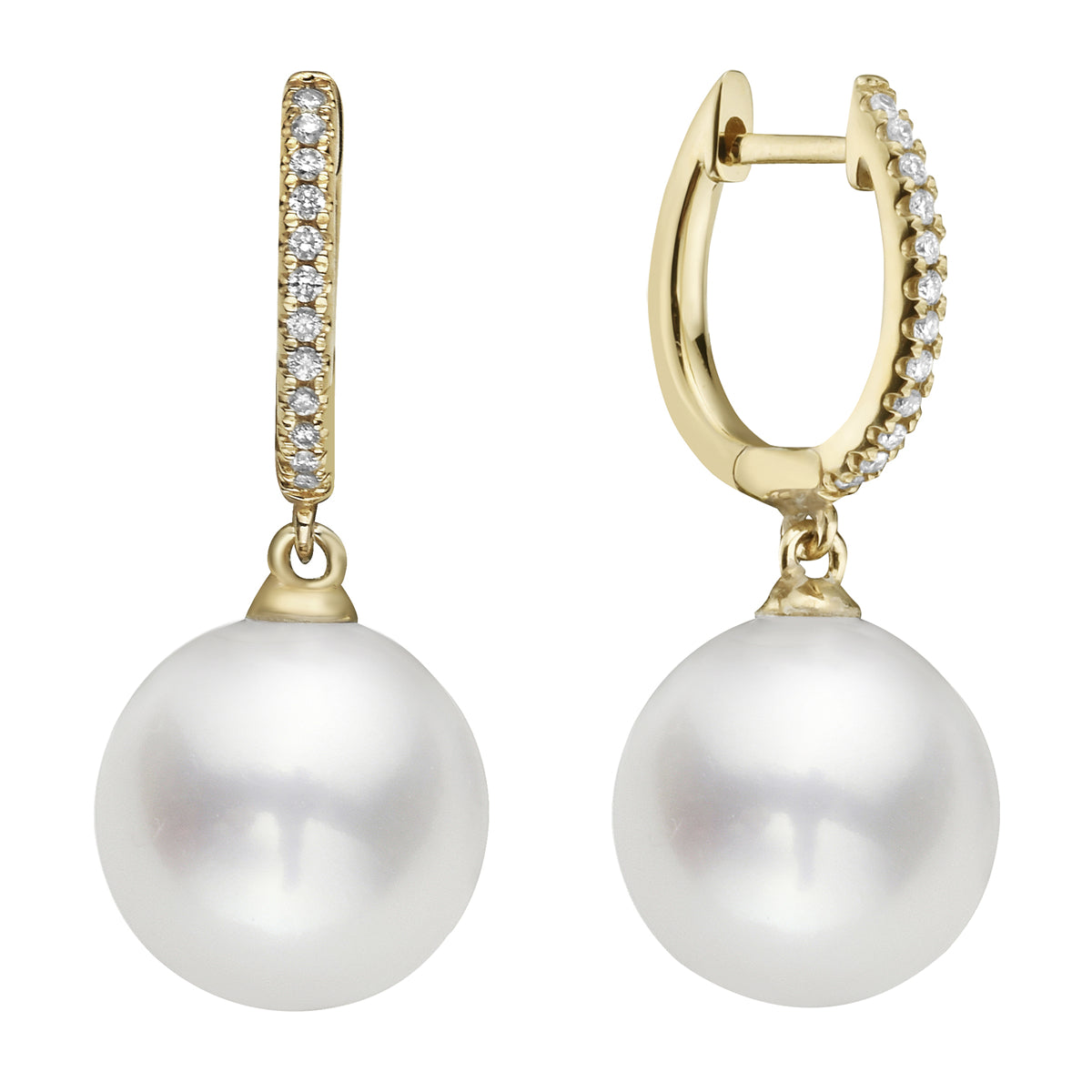 14KY White South Sea Pearl Earrings, 10-11mm