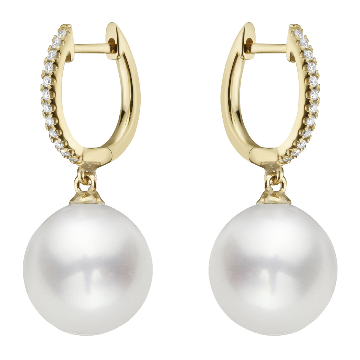 14K Yellow Gold South Sea Pearl Earrings, 10-11mm, 0.08ct