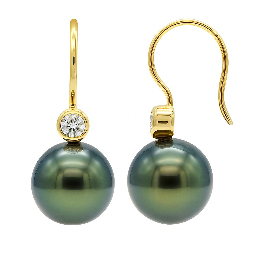 18KY Tahitian Pearl Earrings, 11-12mm